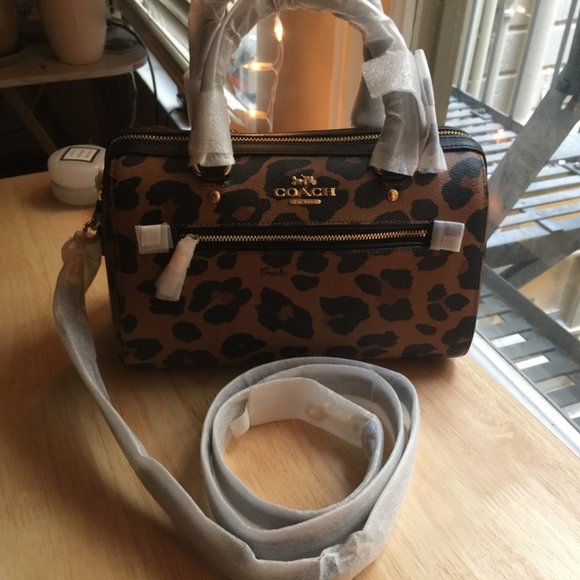 *SOLD* NWT Coach Leopard Print Rowan Satchel - Picture 1 of 11